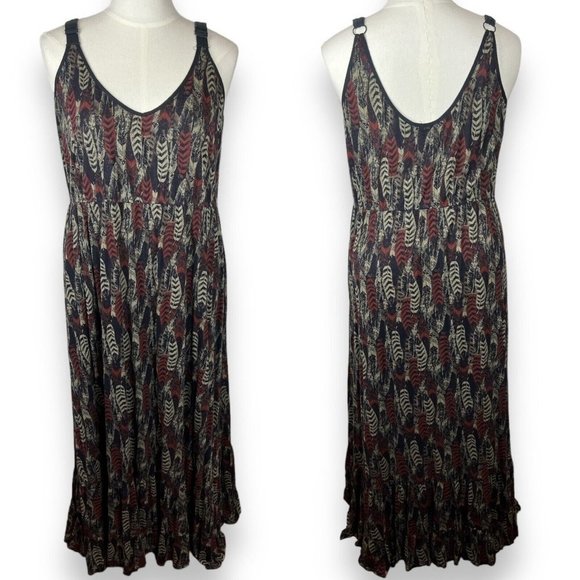 REDOUTE CREATION Dresses & Skirts - Redoute Creation 20W Adjustable Strap Sleeveless Rayon feather print maxi dresss